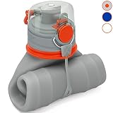 EXIT Collapsible Water Bottle - Foldable Water Bottle for Travel - BPA Free - Premium Medical Grade Silicone - FDA Approved - Triple Leak Proof - Lightweight - 26 oz - Iron Gray