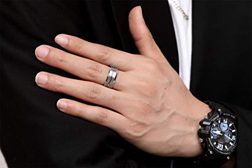 Zoesky 8mm Mens Tungsten Ring Wedding Band Polished Brushed Finish Grooved Center Comfort Fit Silver