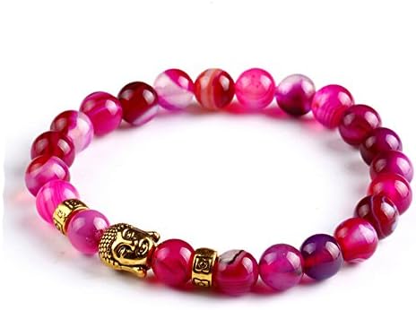 NewYork Men Women Tibetan Buddhist Beads Energy Power Crystal Elastic Stretch Beaded Lava Rock Chakra Gemstone Reiki Healing Bracelet (Tibetan Buddhist Pink)