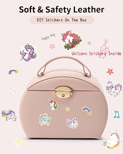 VLANDO Girls Jewellery Box with Drawer, Music Box with Ballerina and Stickers for Bedroom Decor, Gifts for Girls Kids, Pink