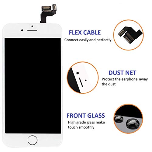 Compatible with iPhone 6s Screen Replacement White, LCD Display & Touch Digitizer Assembly with Proximity Sensor, Front Camera, Ear Speaker, Screen Protector and Repair Tool Kit (iPhone 6s White)