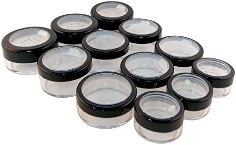 Seal Sticker Sifter Powder Jar w Black Trim Acrylic Window Threaded Cap 4 Kind of Capacities (3 Sets)