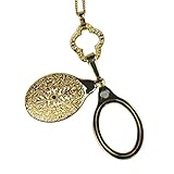 Antique Vintage Ornate Magnifying Glass Pendant With Chain Necklace, Gold Tone