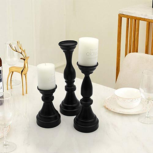 VINCIGANT Set of 3 Black Metal Candle Holders for Pillar Candles or Wax