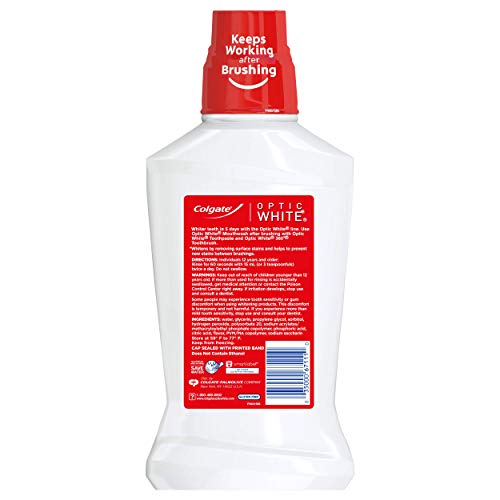 Colgate Optic White Whitening Mouthwash, 2 Hydrogen Peroxide, Fresh Mint, 16.9 Ounce, 6 Pack