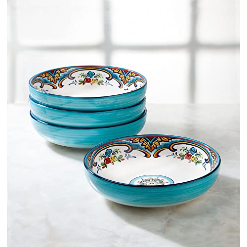 Euro Ceramica Zanzibar Collection Pasta Bowl Sets, Set of 4, Spanish