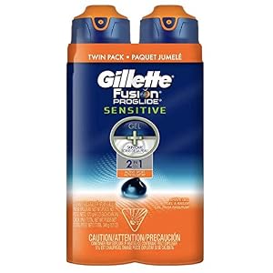 Gillette Fusion ProGlide Sensitive 2 in 1 Shave Gel, Active Sport, Pack of 2, 12 oz each
