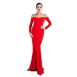 Miss ord Women's Long Sleeve Word Shoulder Mermaid Floor Length Dress Party Gown