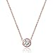 WaMLFac 18K Women's Titanium Steel Rose Gold Plated Golden Short Chain Single Zircon Clavicle Necklace 17 Inch