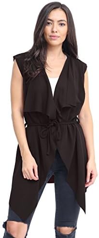 Glamorous Empire Womens Ladies Crepe Sleeveless Waterfall Belted Trench Coat Cardigan
