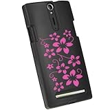 iGadgitz Black & Pink Flowers Silicone Skin Case Cover for Sony Xperia S Android Smartphone Cell Phone + Screen Protector