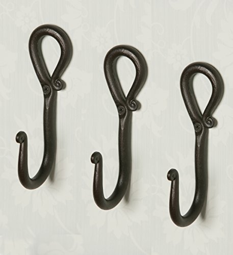 RTZEN Decorative Wall Hooks, 3 Handmade Wrought Iron Stylish Hangers for Coat, Hat, Jacket, Robe, Bath Towel | Mug Hooks | Black Rod Forged Scroll Hangers | Handcrafted Décor | Hang-All Easy Mount - Thumbnail 4