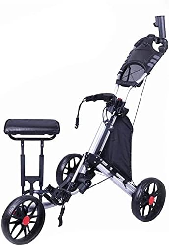 TUHFG Golf Push Cart Trolley 3 Wheel Golf Push Cart Swivel Foldable 3 Wheel Push Pull Cart Golf Trolley with Seat Scoreboard Bag Golf Push Cart
