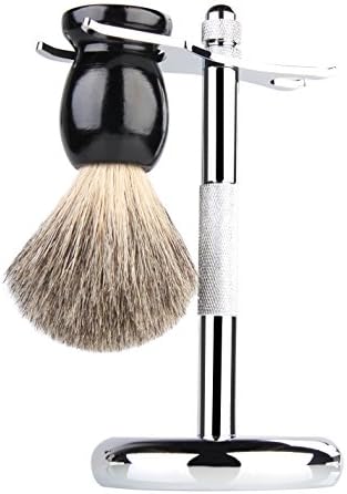 Badger Hair Shaving Brush and Chrome Razor Stand Shaving Set