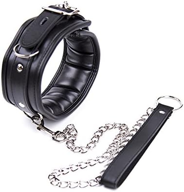 Alljoin Adjustable Leather Neck Collar Choker Fur Lining (Black-Style 2)