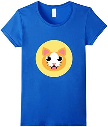 Womens Cute Smiling Orange Cat / Kitten Face T-Shirt Small Royal Blue