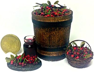 Cherry. Cherry harvest. Basket with cherries. Dollhouse miniature 1:12