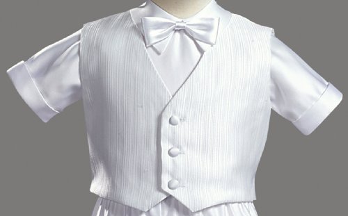 White Satin Christening Baptism Short Set with Vest and Hat - M (6-9 Month)