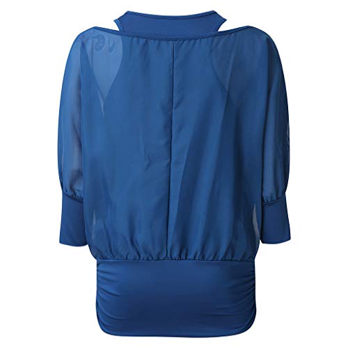 YEZIJIN Women's Summer Fashion Casual Fake Two Pieces Chiffon Bat Sleeve Blouses 2019 Under 10 Dollars Blue
