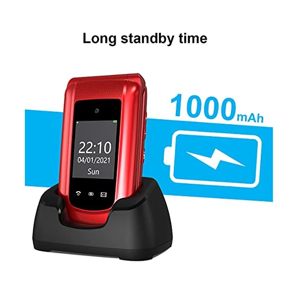 Uleway-Big-Button-Mobile-Phone-for-Elderly-Unlocked-Senior-Mobile-Phone-Easy-to-Use-Pay-as-You-Go-Flip-Phone-with-SOS-Emergency-Button-Charging-Cradle-24-177-Dual-Screen-Red Uleway Big Button Mobile Phone, Senior Unlocked Mobile Phone with Dock and 1000mAh Battery