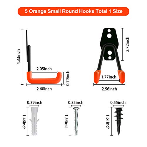 Kuyang Steel Garage Storage Utility Double Hooks, Heavy Duty Garage Organizer Garage Hooks for Power Tools, Ladders, Bulk items, Pack of 5 (Small L Hook)