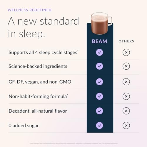 BEAM Dream Sleep Powder – Sleep Aid for Adults with Melatonin, Magnesium, L-Theanine, Reishi Mushroom & Apigenin Sleep Supplement, Sleepy Cocoa Bedtime Drink Mix, Cinnamon Cocoa Flavor, 30 Servings