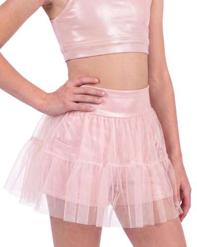 Stelle Girls Skirt with Gymnastic Short Metallic Dance Skort (Pink,L) at Amazon