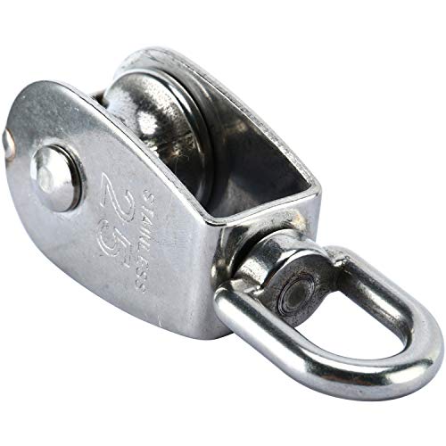 DasMarine 3 Pack Single Pulley Block in 304 Stainless Steel Crane Swivel Hook Single Pulley Roller Loading (M25)