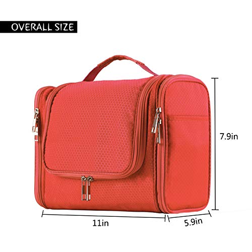 Extra Large Capacity Hanging Toiletry Bag for Men & Women, Portable Waterproof Bathroom Shower Bag, Lightweight Dopp kit Shaving Bag, Sturdy Metal Hook Organizer Makeup Bag (Orange)