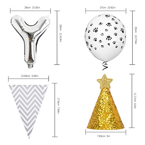 Dog Birthday Party Supplies, Lets Pawty Balloons Banner,Paw Print Balloons, Pet Birthday Hat Happy Birthday Banner Foil Balloons