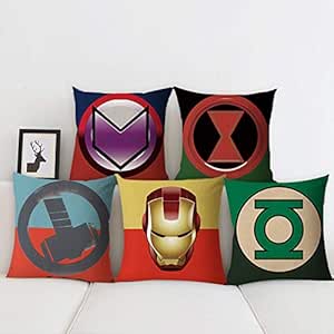 JDQSM Cinco Conjuntos de Almohada de Lino Funda de Almohada de Iron Man