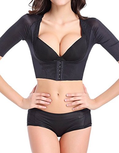 Burvogue Women's Shapewear Tops Short Sleeve Crop Top Arm Shapers (Tag size 95=US size XX-Large, BLACK)