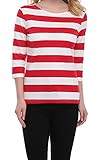 FADTOP Women's Striped T-shirt 3/4 Sleeve Casual Tee Tops