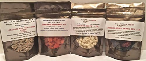 SUGAR GLIDER/SM. ANIMAL 4 PACK: YOGURT, BERRY MIX, PAPAYA, & SUNFLOWER KERNELS