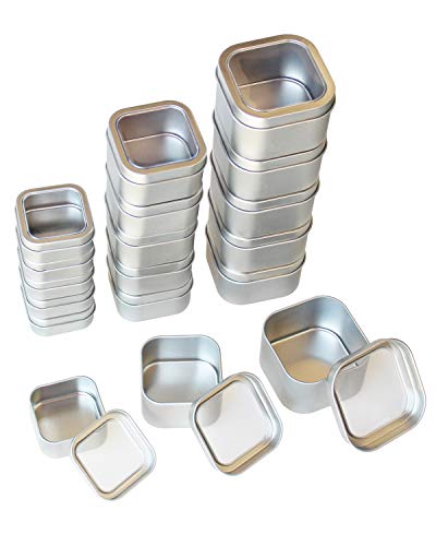 18-Pack Empty Square Silver Metal Tins with Clear Window for Candle Making, Candies, Gifts & Treasures, Mixed Sizes - Thumbnail 6