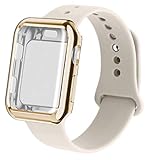 RUOQINI Smartwatch Band with Case Compatiable for Apple Watch Band, Silicone Sport Band and TPU Case for Series 4/3/2/1,Stone Band with Gold Case in 42SM Size
