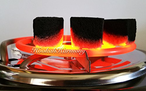 HookahHarmony Hookah Charcoal Coco Burner 1100 Watt Hot Plate FREE Titanium Coals + Shisha Tongs Black Electric Nara Heater Single Coil Stove