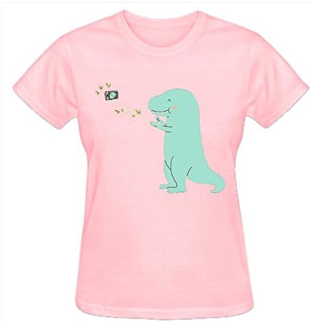 Firebo Selfie T Rex Original Fit Crew Neck T Shirts For Women Pink