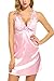 Avidlove Women Lace Babydoll Lingerie Satin Chemise Nightgown V Neck Sleepwear Nighty (Pink, Small)
