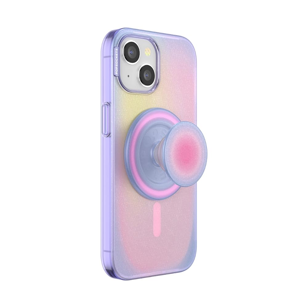 PopSockets iPhone 15 Case with Round Phone Grip Compatible with MagSafe, Phone Case for iPhone 15, Wireless Charging Compatible - Aura Image