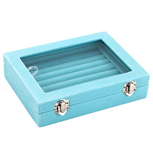 GSLSTGS Velvet Glass Jewelry Display Storage Box Ring Earrings Jewelry Box Ring Holder Case, 2