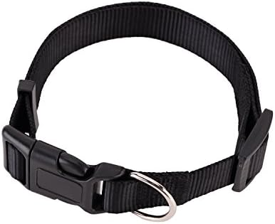 EtekStormDog Collar Classic Solid Basic Polyester Nylon Dog Collar Made For Last, Matching Leash &amp; Harness Available Separately(Neck Sizes 14-22",Width 1"black)