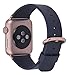 JSGJMY Compatible with Iwatch Band Women Genuine Leather Replacement Strap Compatible with Series 4 3 2 1 Sport Edition(42mm 44mm M/L,Navy+Rose Gold Clasp)