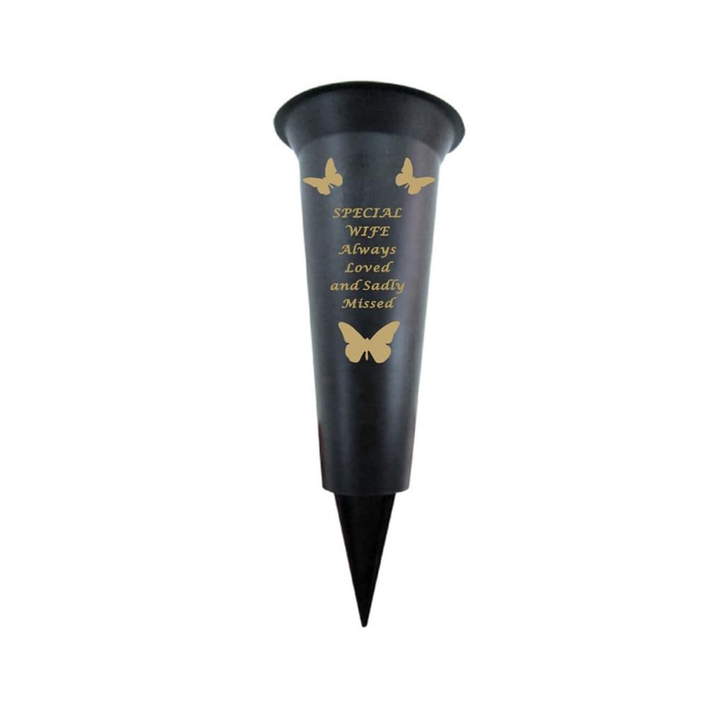 Special Wife - Plastic Spike Memorial Grave Vase With Butterfly Decoration