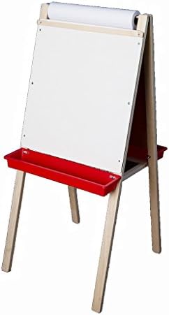 Two-Sided Folding Child's Easel with Paper Roll - Whiteboard &amp; Black Alphabetic Chalkboard with 3 Trays (H44 x W19ins)