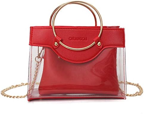 Clear Purse,2 in 1 Clear Tote Transparent Bag Top Ring Handle Handbag Small Chain PVC Shoulder Bag