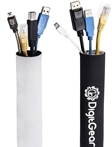 DigitGear 5.3-Inch Wide Neoprene Adjustable Black &amp; White Cable Management Sleeve, 59-Inch Roll