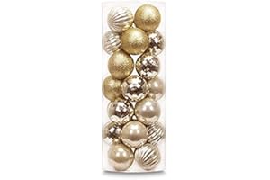 AUXO-FUN Small Size 28ct shatterproof Christmas Ball Ornaments in 4 Classic finishes for Christmas Tree Decoration (Golden Yellow, 1.57“ Mini Size)
