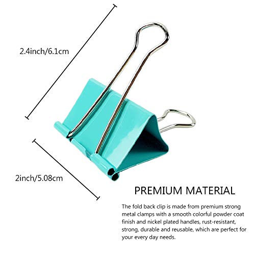 24 Pcs (2"/51mm) Large Binder Clips Paper Clamps, Paper Binder Clips Metal Fold Back Clips for Office, School and Home Supplies, Assorted Colors