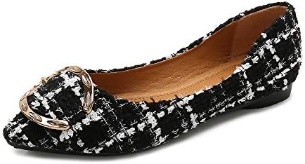 Wollanlily Womens Pointy Toe Flats Comfort Slip On Buckle Plaid Dress Ballet Flat Shoes